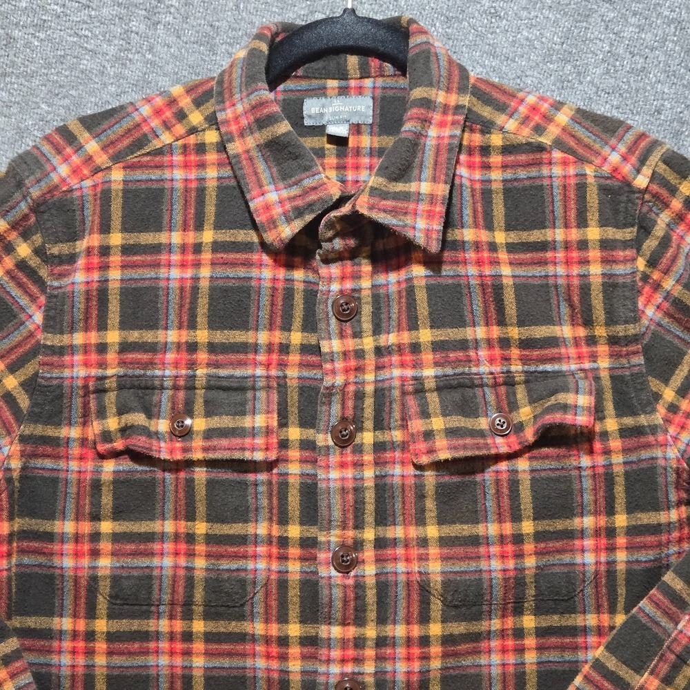 L.L.Bean Signature Mens Medium Slim Fit Plaid Flannel Button-Up Shirt Fall